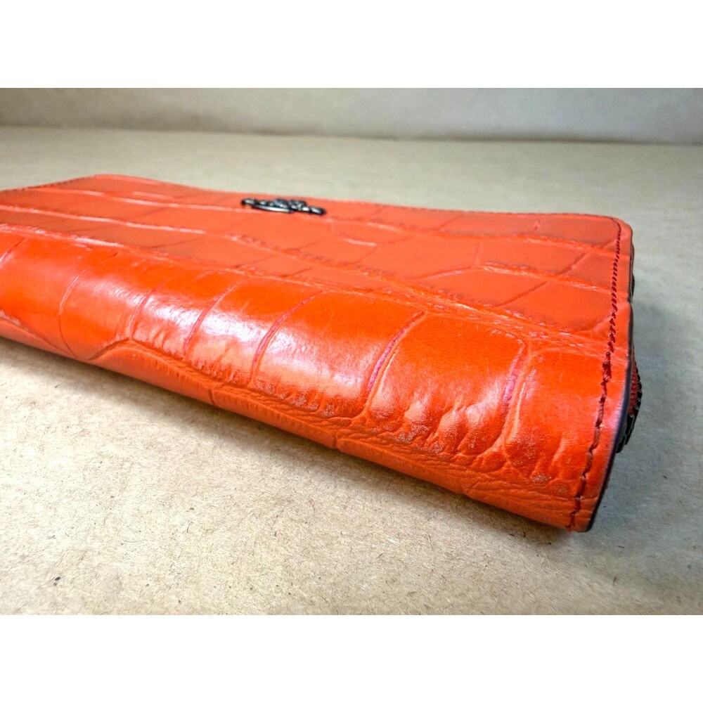 Coach Embossed Orange Coral Croc Accordion Zip Around Wallet Clutch Style 58048 - Picture 11 of 17